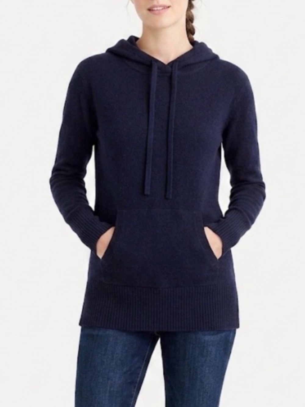 J. Crew Navy Blue 100% Italian Cashmere popover hooded Sweater XS